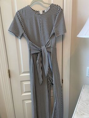 Ces Femme Black and White Striped Cropped Jumpsuit